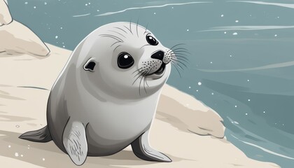 A cute seal looking at the water