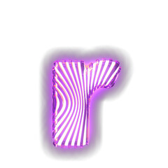 White symbol with ultra thin luminous purple vertical straps. letter r
