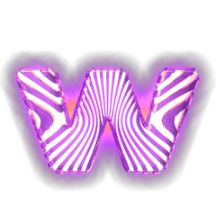 White symbol with ultra thin luminous purple vertical straps. letter w