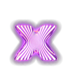 White symbol with ultra thin luminous purple vertical straps. letter x