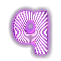 White symbol with ultra thin luminous purple vertical straps. letter q