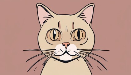 Obraz premium A cartoon cat with a pink nose and green eyes