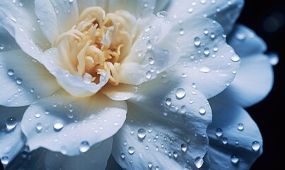 Beautiful white peony flower with water drops on petals.