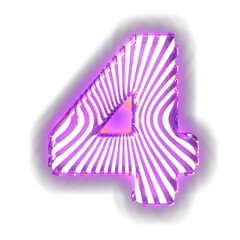 White symbol with ultra thin luminous purple vertical straps. number 4