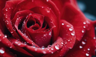 Red rose with water drops close-up, shallow depth of field