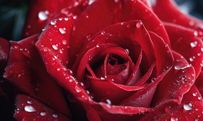 Beautiful red rose with water droplets, close-up.