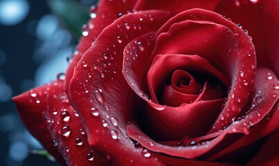 Beautiful red rose with water droplets, close-up.