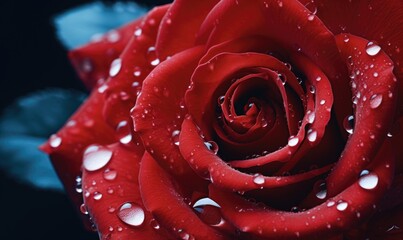 Beautiful red rose with water drops close-up on a dark background