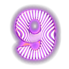 White symbol with ultra thin luminous purple vertical straps. number 9