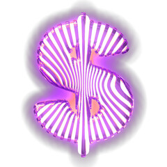 White symbol with ultra thin luminous purple vertical straps