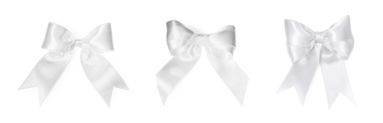 White satin ribbon bows isolated on white, set