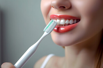woman brushing teeth, white healthy teeth