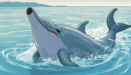 Foto op Canvas A cartoon dolphin swimming in the ocean © vivekFx