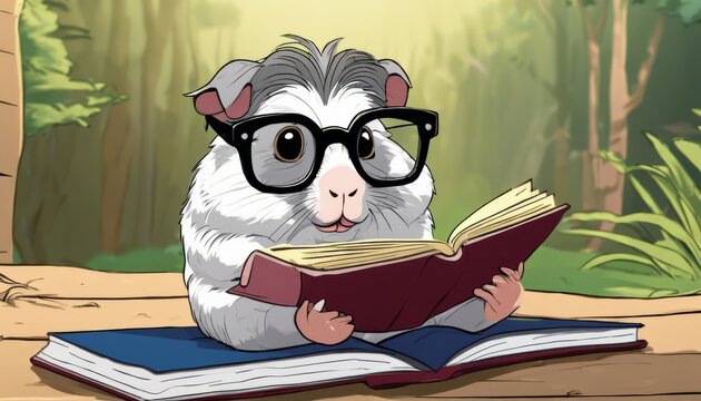 A hamster wearing glasses and reading a book