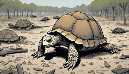 A turtle walking in a desert