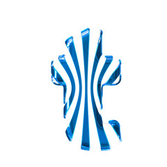 White symbol with blue thin vertical straps. letter t