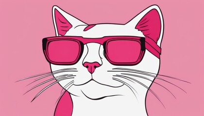 A white cat wearing pink sunglasses