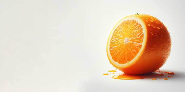 Juicy orange on a light background. Drops of juice. Generative AI