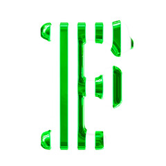 White symbol with thin green vertical straps. letter f
