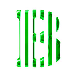White symbol with thin green vertical straps. letter b