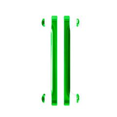 White symbol with thin green vertical straps. letter i