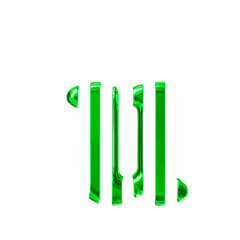 White symbol with thin green vertical straps. letter u