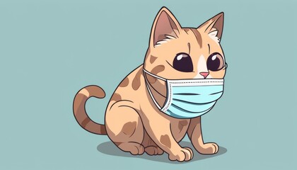 A cartoon cat wearing a blue medical mask