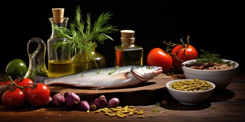Visual Feast: A Captivating Photograph Celebrating the Mediterranean Diet, Showcasing Fresh...