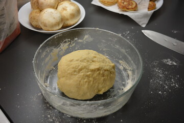 Home baking, home cooking, pie dough making, homemade dough in a beautiful metal kitchen.