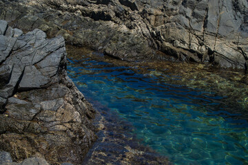 Beautiful landscape with turquoise water. Unspoilt natural pools Aguas Verdes, Fuerteventura island.