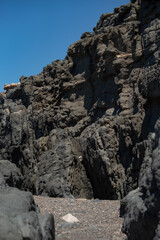 Beautiful landscape with volcanic rocks. Unspoilt natural pools Aguas Verdes, Fuerteventura island.