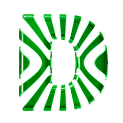 White symbol with green thin vertical straps. letter d