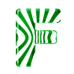 White symbol with green thin vertical straps. letter f
