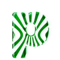 White symbol with green thin vertical straps. letter p
