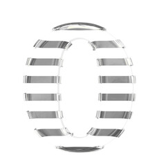 White symbol with thin silver horizontal straps. letter o