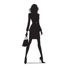 Fototapeta premium Well-Dressed Woman Silhouette: Evening Couture - A Lady in Glamorous Evening Wear Casts a Bold Silhouette Against the Night Sky, Emanating Evening Glamour and High-Fashion Sophistication. 