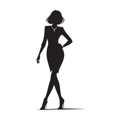 City Chic Elegance: Silhouette of a Well-Dressed Woman - A Lady in Fashionable Attire, Striking a Confident Pose, Creating a Bold and Chic Silhouette Against the Urban Skyline.
