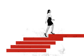 Creative artwork graphics collage of successful business lady steps ladder up rise salary and get...