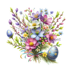 Spring flowers Easter watercolor composition.
