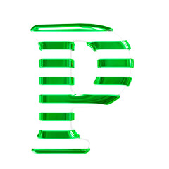 White symbol with green thin horizontal straps. letter p