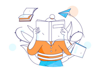 Character reading quietly vector concept operation hand drawn illustration
