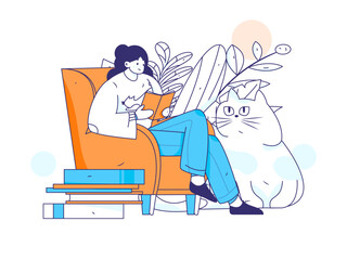 Character reading quietly vector concept operation hand drawn illustration
