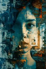 Naklejka na ściany i meble Mixed Media Collage Strange Surrealist Themes Multiple Exposures with Conceptual Art Urban Decay Confusion Wallpaper Illustration Background Cover Magazine Digital Art