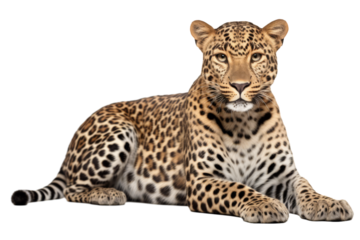 An African Leopard looking ahead, isolated on a white background