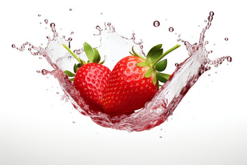 Strawberry in water splash on white background. 3d realistic illustration