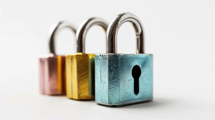 3 Colorful Padlocks Representing 3D Secure. The Triad of Modern Digital Security. Triple Shield - obrazy, fototapety, plakaty