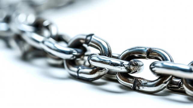 Macro View Of Chain On White Background. The Unity and Resilience Concept. Strength in Links