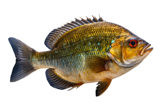 A bluegill isolated on a white background