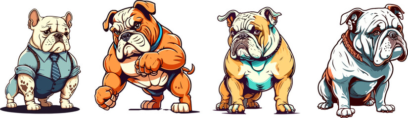 set of angry head mascot of bulldog