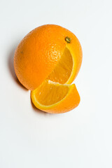 Round orange on a white background, orange for juice, citruses